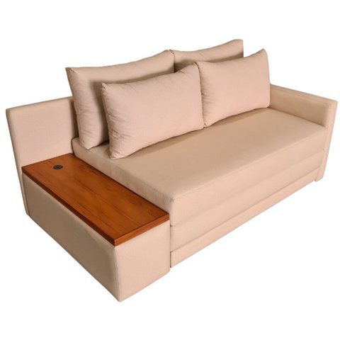 Sofá | Cama com Tampo Lateral de Madeira Lado Esquerdo com USB | Acquablock Bege