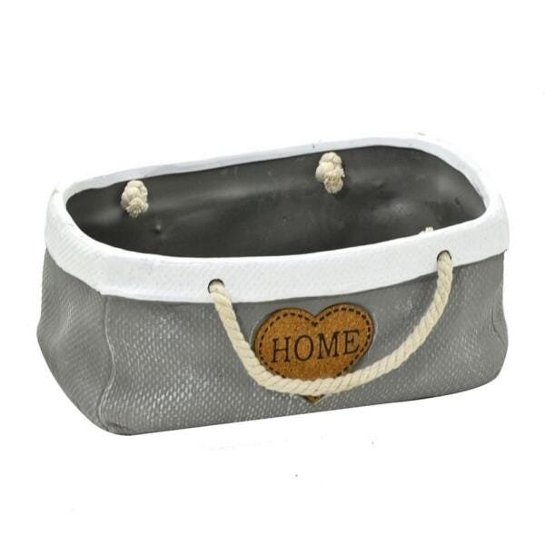 Cachepot Cerâmica Cinza Branco Home I - 1