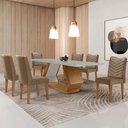 Ver imagem 1 de Mesa de Jantar Alvorada 180cm com 6 Cadeiras Liz Moderna Veludo Capuccino Off White Imbuia