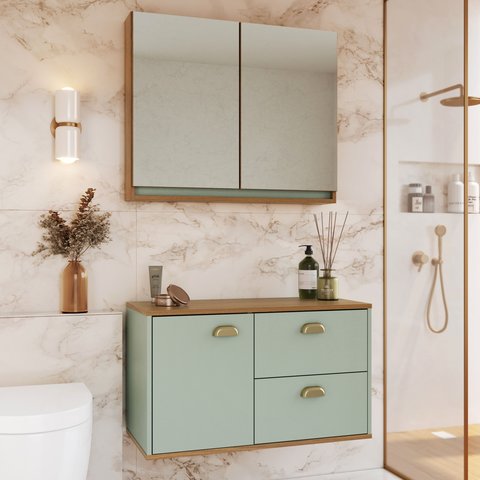 Gabinete de Banheiro 80cm 100% Mdf com Espelheira 2 Portas sem Cuba Lívia