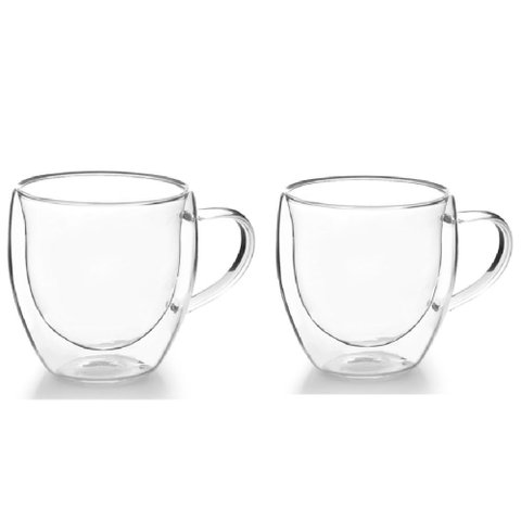 Cj 2 Xicara Vidros Parede Dupla 220m Transparente Marca Exemplo