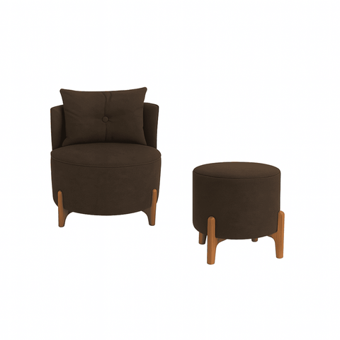 Kit Poltrona e Puff Luna Decorativa Curvo Orgânico Boucle Montanaris Decor