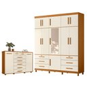 Ver imagem 1 de Guarda Roupa Casal Triton Plus 11 Portas com Espelho e Cômoda Fontana Cinamomo Off White - Móveis Al