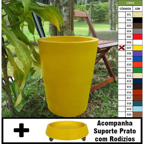 Kit Vaso Planta + Prato Rodízio 50x40 Redondo Cônico Polietileno BGPLASTICOS VERMELHO PAU BRASIL 005