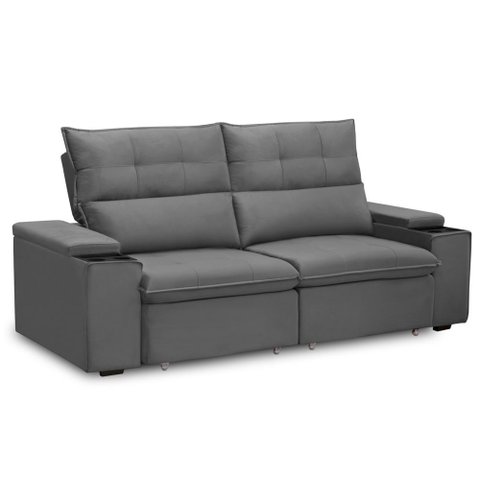 Sofá Retrátil Reclinável para Sala 3 Lugares 230cm Niels F04 Veludo Cinza Escuro - Lyam Decor