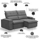 Ver imagem 4 de Sofá Retrátil Reclinável para Sala 3 Lugares 230cm Niels F04 Veludo Cinza Escuro - Lyam Decor