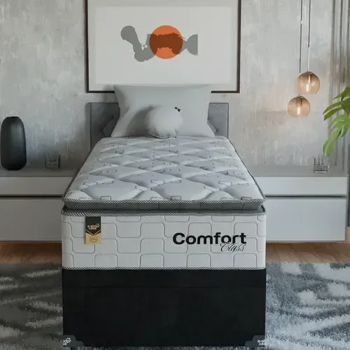 Ver mais imagens de Cama Box Baú Solteiro + Colchão Comfort Class Pillow Top Branco/suede Preto