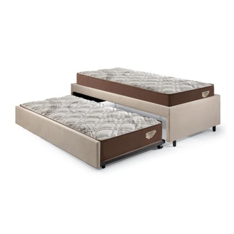 Bicama Box Solteiro 103x208 Suede Bege com 2 Colchões Relax Adorabile Molas Ensacadas Ecoflex