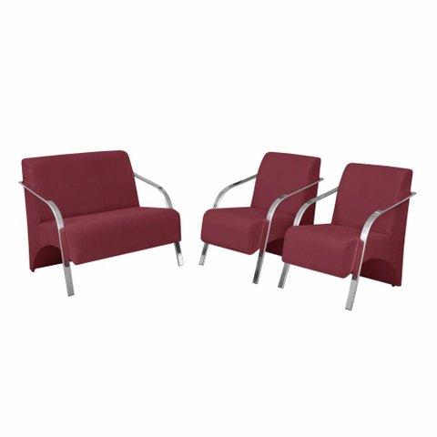 Conjunto Poltrona Vênus Braço Alumínio Suede Bordô