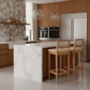 Ver imagem 1 de Kit 2 Banquetas Estofada em Linho Encosto Palhinha Bruna:mel com Palha