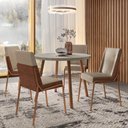 Ver imagem 1 de Mesa de Jantar Redonda 99cm C/ 4 Cadeiras Estofadas Linho Pr