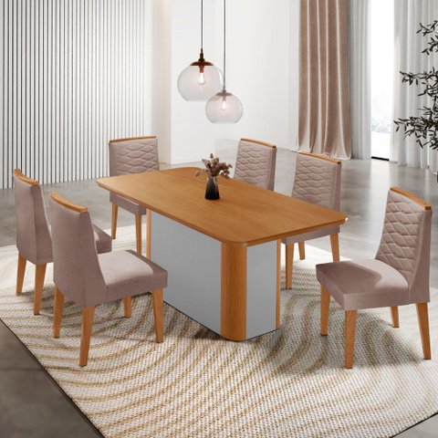 Mesa de Jantar Isadora 180cm Tampo Mdf Laminado com 6 Cadeiras Eloise