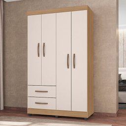 Guarda Roupa Solteiro 4 Portas Pederneiras Nature Off White - 1