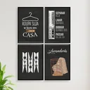 Ver imagem 1 de Kit 4 Quadros Decorativo Lavanderia Giz 24x18cm:madeira Preta