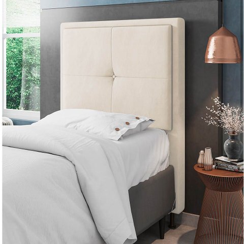 Cabeceira Solteiro Cama Box 90cm para Quarto Ametista Suede Bege M11 - D’Rossi