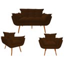 Ver imagem 1 de Kit Namoradeira + 2 Poltronas Decorativa Opala Suede Marrom Pés Madeira Ms Decor