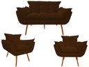 Ver imagem 1 de Kit Namoradeira + 2 Poltronas Decorativa Opala Suede Marrom Pés Madeira Ms Decor
