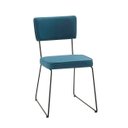 Ver imagem 1 de Cadeira de Jantar Minimalista Roma Tecido Linho Azul Base Aço Preto - Ooca Móveis