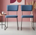 Ver imagem 3 de Cadeira de Jantar Minimalista Roma Tecido Linho Azul Base Aço Preto - Ooca Móveis