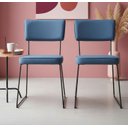 Ver imagem 3 de Cadeira de Jantar Minimalista Roma Tecido Linho Azul Base Aço Preto - Ooca Móveis