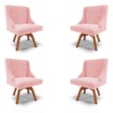 Ver imagem 1 de Kit 4 Cadeiras Decorativas Sala de Jantar Base Giratória de Madeira Firenze Suede Rosa Bebê/