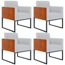 Ver imagem 1 de Kit 4 Poltronas Decorativas Sala Base Fixa Metal Helô L02 Linho Cinza Couríssimo Camel - Lyam
