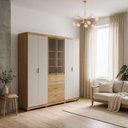 Ver imagem 4 de Guarda-Roupa Doha Gold Vidro Reflecta Casal MDF 6 Portas 4 Gavetas Espaçoso Closet Dormitório Luxo: