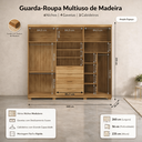 Ver imagem 3 de Guarda-Roupa Doha Gold Vidro Reflecta Casal MDF 6 Portas 4 Gavetas Espaçoso Closet Dormitório Luxo:
