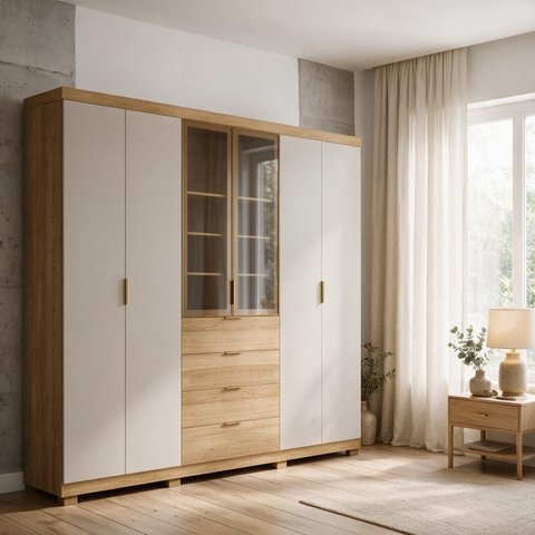 Guarda-Roupa Doha Gold Vidro Reflecta Casal MDF 6 Portas 4 Gavetas Espaçoso Closet Dormitório Luxo: