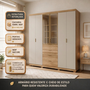 Ver imagem 2 de Guarda-Roupa Doha Gold Vidro Reflecta Casal MDF 6 Portas 4 Gavetas Espaçoso Closet Dormitório Luxo: