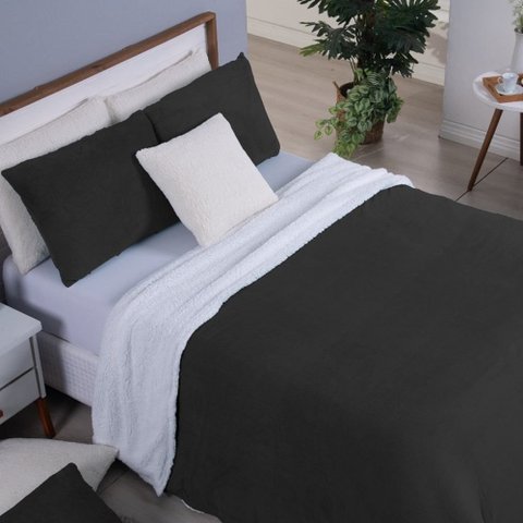Cobertor Solteiro Canada Mantinha/sherpa 2 Peças - Preto