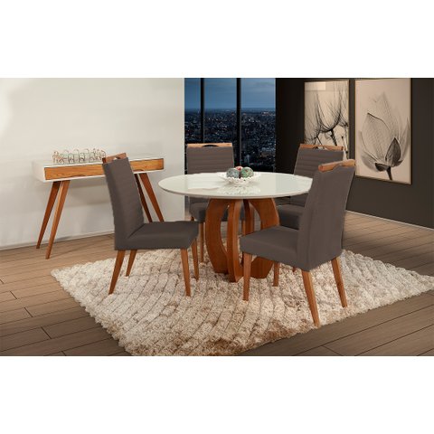 Mesa de jantar + 4 Cadeiras Itália Tampo Redondo 120cm A 10