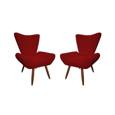 Kit 2 Poltronas Decorativa Emilia Suede Vermelho Pés Madeira Mz Decor