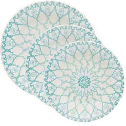 Kit Pratos Rasos Fundos e Sobremesa Donna Mandala Oxford Cerâmica 24 Peças