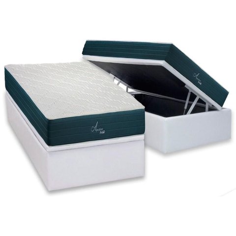 Cama Box Baú Solteiro: Colchão Molas Bonnel Polar Ensacadas Aquariuns + Base Crc Courano White (