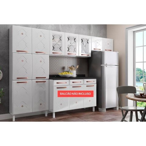 Cozinha Modulada Completa Mirage New 3 Peças (2 Armários + 1 Paneleiro) Cpt114 Branco - Telasul