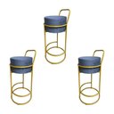 Ver imagem 1 de Kit 3 Banquetas Alta Redonda Base Dourada Veludo - Cinza