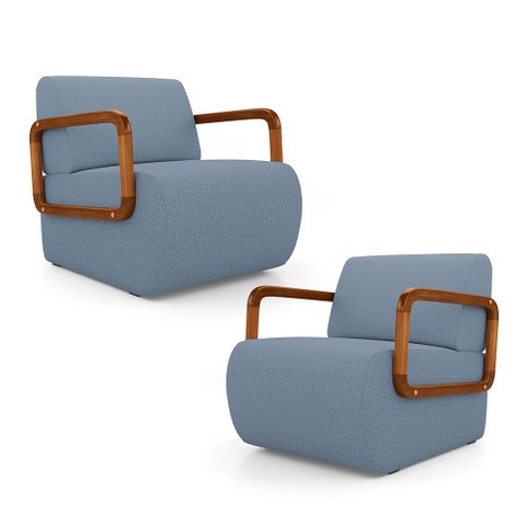 Kit 02 Poltronas Decorativas Orgânica Living Kavya Linho Denim - Abmaza