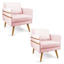 Ver imagem 1 de Kit 02 Poltronas Mari Suede Pés Palito Castanho - D’Rossi - Rosa Bebê