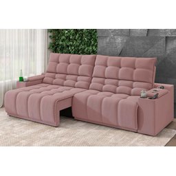 Sofá Connect Premium 2,00m Assento Retrátil/reclinável com Porta Copos e Entrada Usb Suede Nude - 1