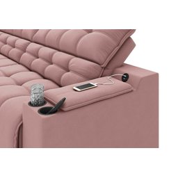 Sofá Connect Premium 2,00m Assento Retrátil/reclinável com Porta Copos e Entrada Usb Suede Nude - 2