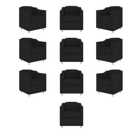 Kit 10 Poltronas Decorativa Tilla Consultório Recepção Suede Preto