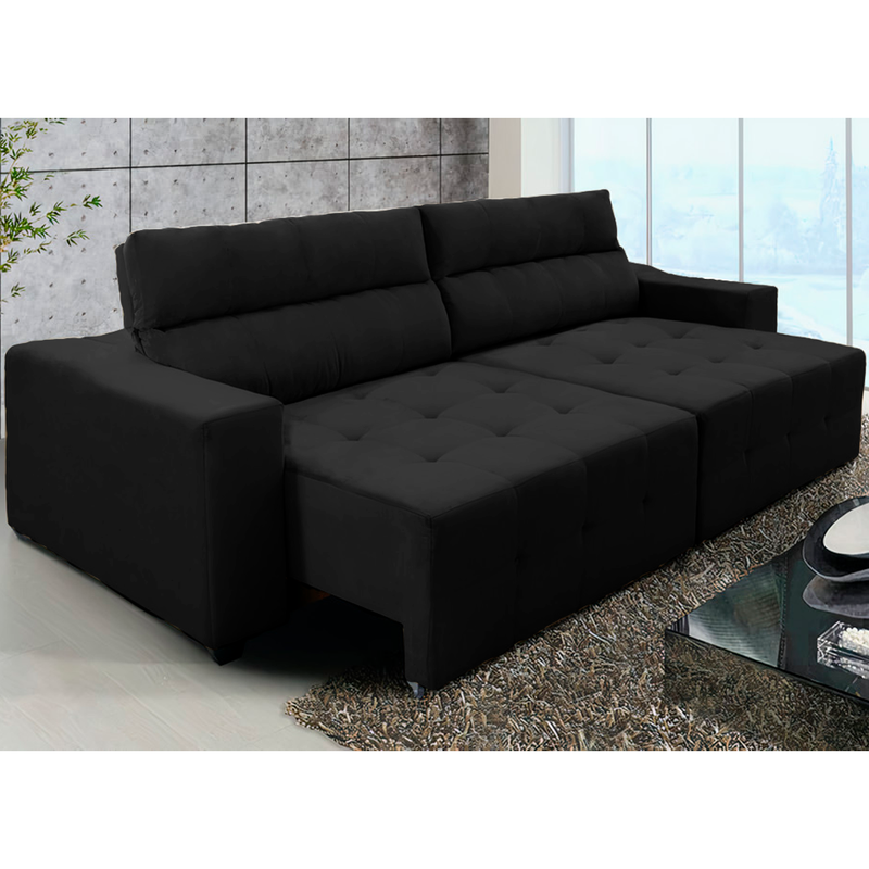 Sofá Top Lubeck 3 Lugares 3 metros Retrátil e Reclinável Suede Preto – Sofá na Web - 5