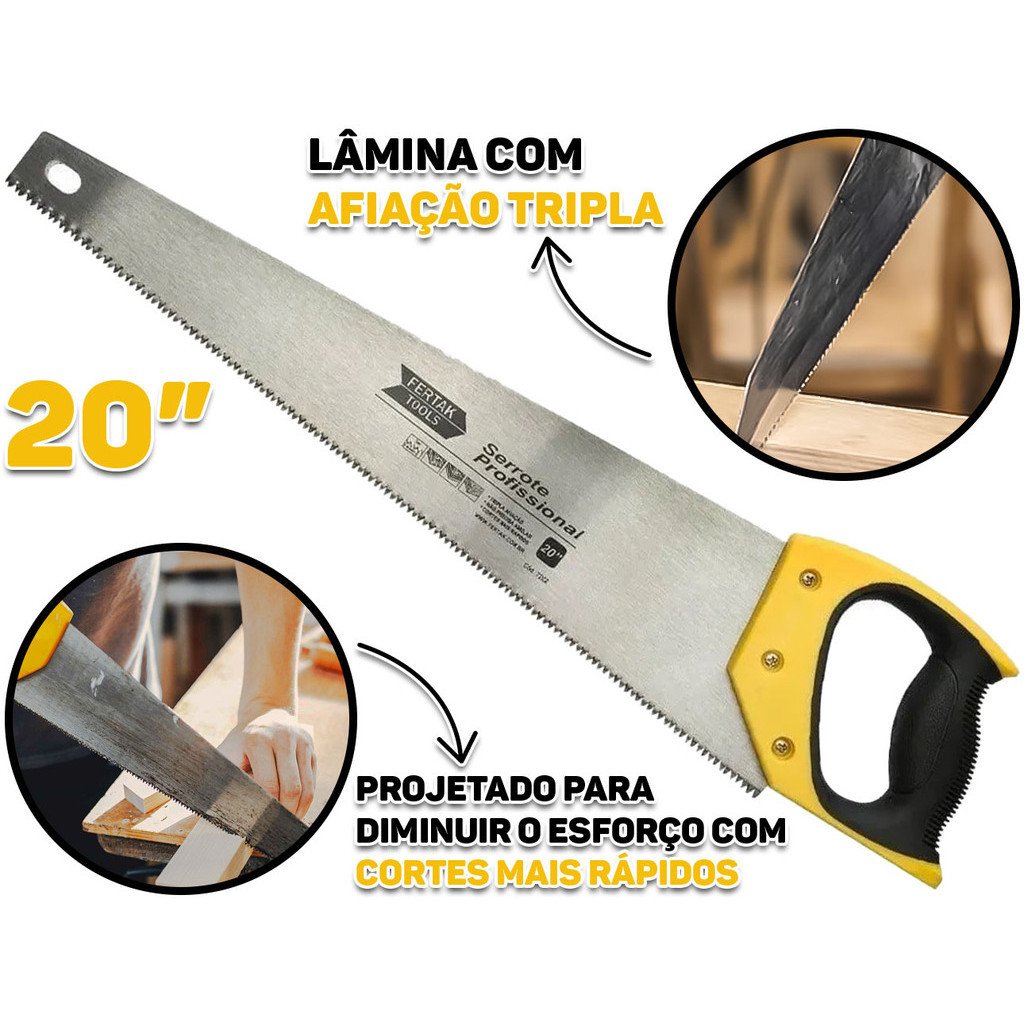 Serrote Profissional Lâmina de Aço Manganês Cabo Plástico 20" Fertak - 2