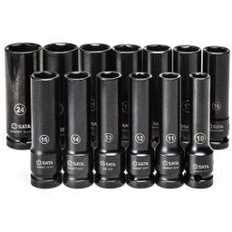 JOGO DE SOQUETE DE IMPACTO LONGO SATA 10MM A 24MM C/13PCS - 2