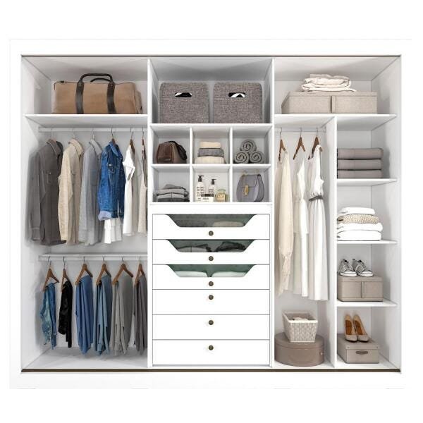 Guarda-Roupa Casal 3 Portas de Correr com Espelho Vitória Panan Branco