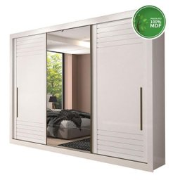 Guarda-Roupa Casal 3 Portas de Correr com Espelho Vitória Panan Branco - 2
