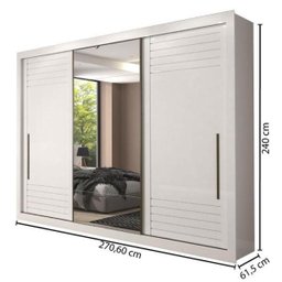 Guarda-Roupa Casal 3 Portas de Correr com Espelho Vitória Panan Branco - 7