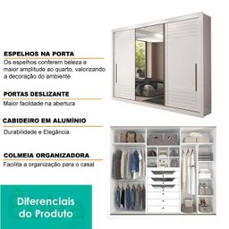 Guarda-Roupa Casal 3 Portas de Correr com Espelho Vitória Panan Branco - 11