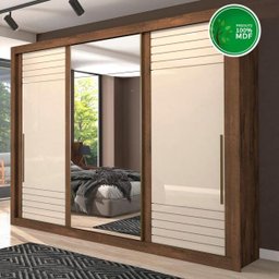 Guarda-roupa Casal 3 Portas de Correr com Espelho Vitória Panan Café/off-white - 2 Guarda-roupa Casal 3 Portas de Correr com Espelho Vitória Panan Café/off-white - 2